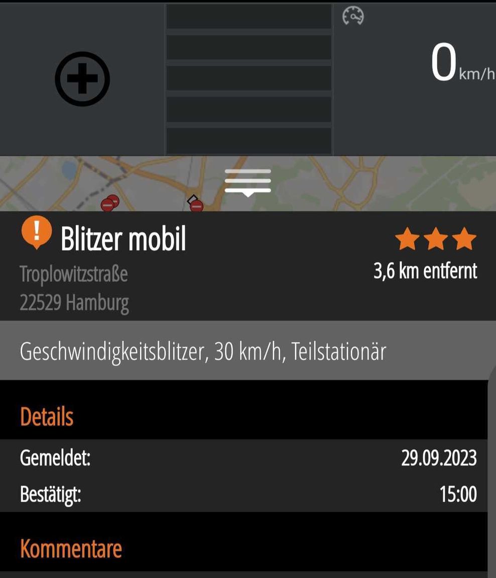Ein Screenshot aus der „blitzer.de“-App: Über die Hamburg-Karte verteilt lassen sich auch vor der Fahrt die einzelnen Radarfallen ansehen.