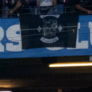 Löwen-Banner auf der HSV-Tribüne im Volkspark