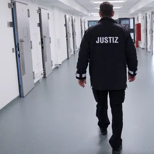 Ein Justizbeamter geht durch den Gang des Hamburger Untersuchungsgefängnisses