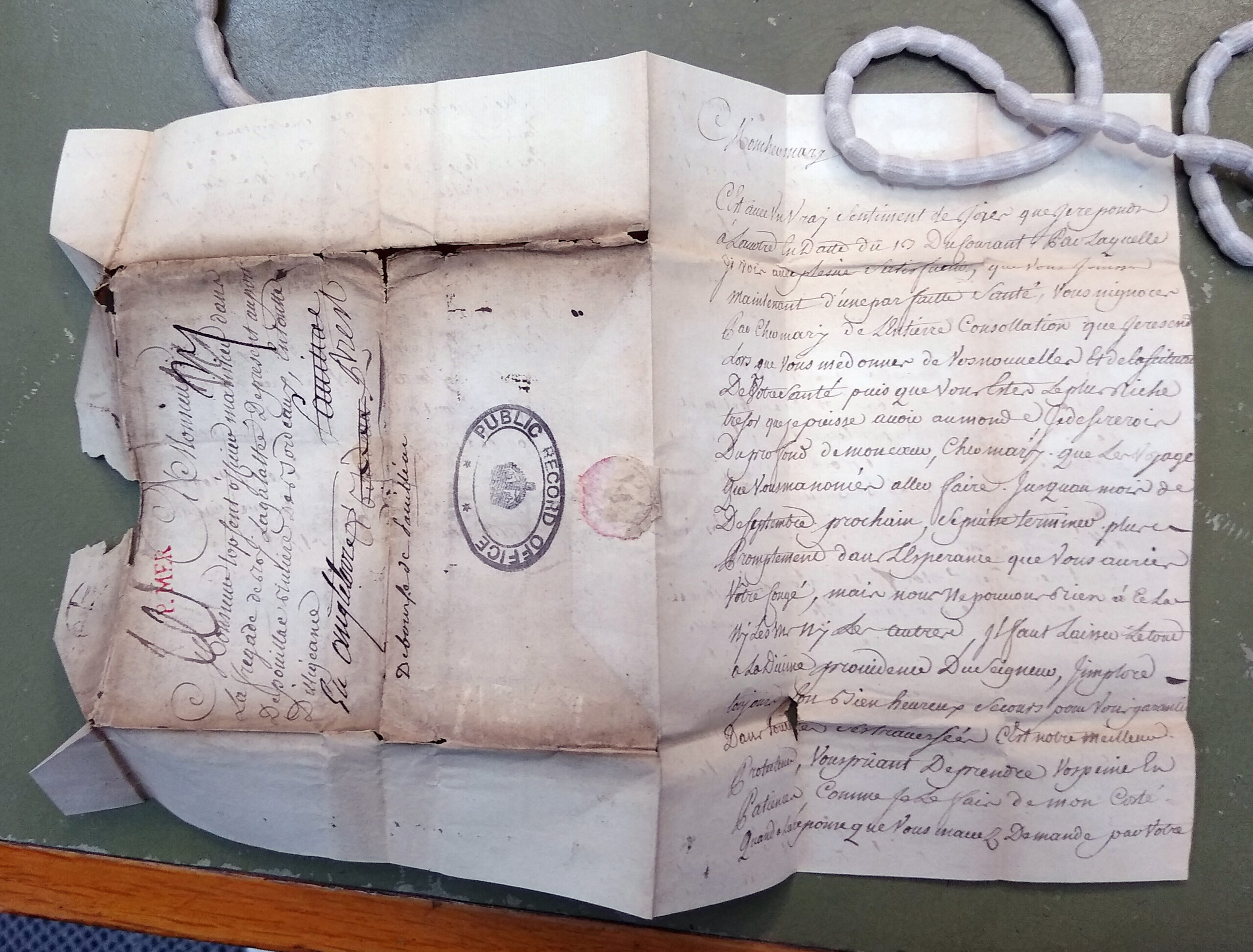 Liebesbrief von Anne Le Cerf an ihren Ehemann Jean Topsent, der Teil einer Sammlung von Briefen war, die von der britischen Royal Navy beschlagnahmt wurden.