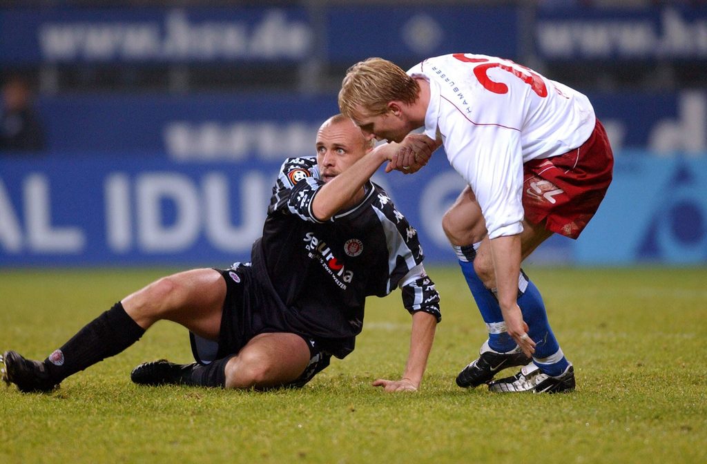 Holger Stanislawski mit Ex-HSV-Stürmer Roy Präger