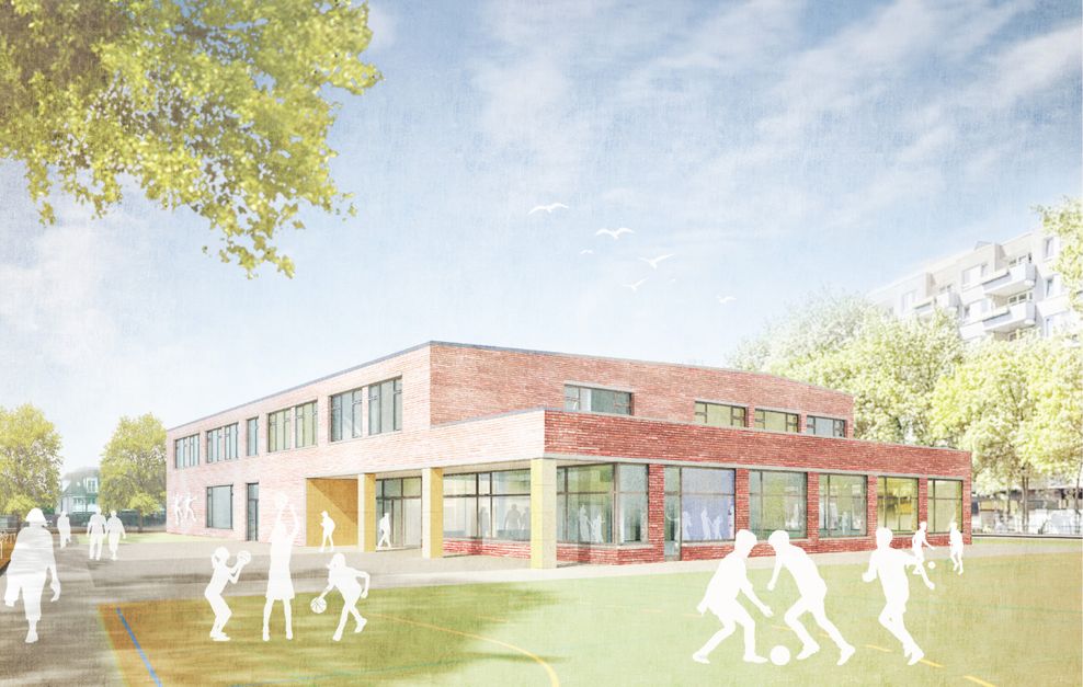 Der Standort der Max-Schmeling-Stadtteilschule am Denksteinweg erhält für rund 8,5 Millionen Euro teuren Zubau.