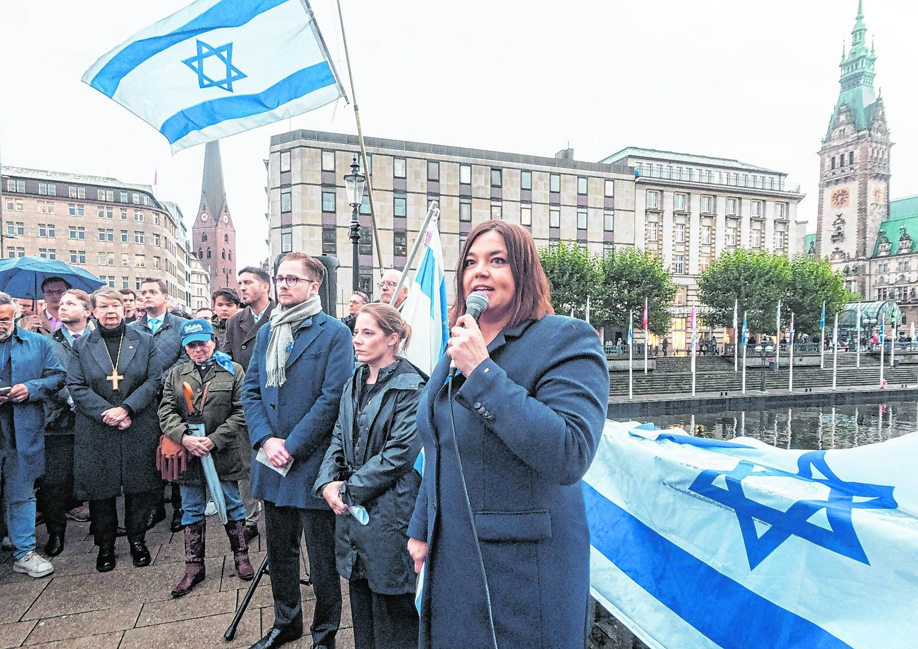 Die Zweite Bürgermeisterin Katharina Fegebank (Grüne) Anfang Oktober auf einer Solidaritätskundgebung für Israel