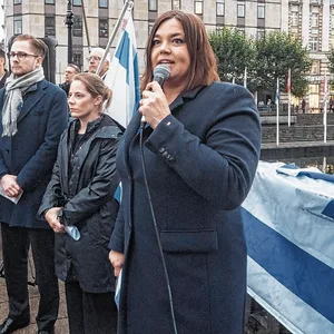 Die Zweite Bürgermeisterin Katharina Fegebank (Grüne) Anfang Oktober auf einer Solidaritätskundgebung für Israel