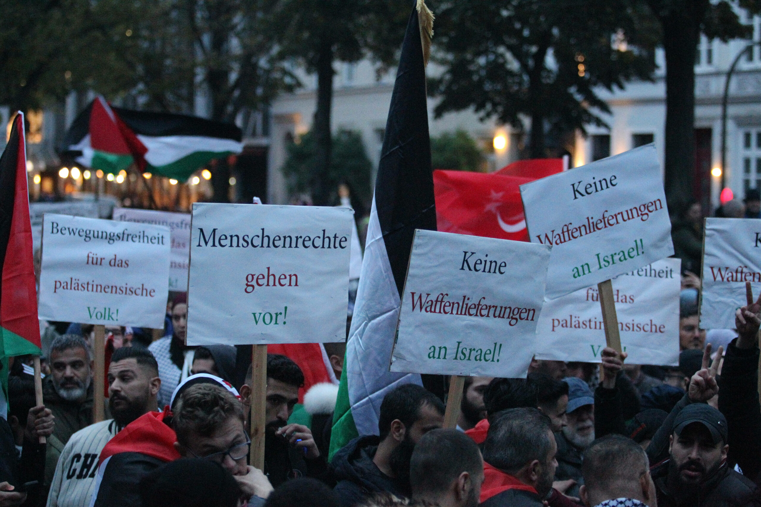 Demonstranten protestieren in St. Georg gegen den Krieg in Gaza.