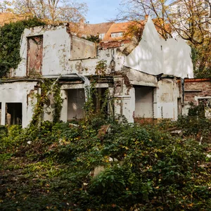 Die überwucherte Ruine befindet sich an der Hudtwalckertwiete.