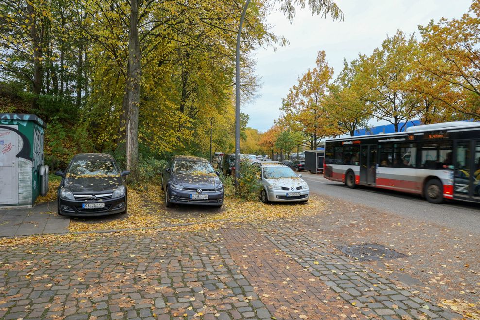 Die unbefestigte Fläche an der Stresemannstraße / Plöner Straße – hier ist das Parken verboten