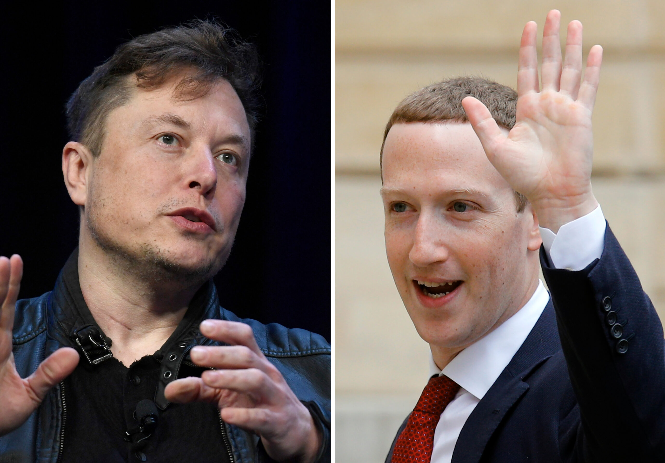 Links ist Tech-Milliardär Elon Musk zu sehen, rechts Marc Zuckerberg