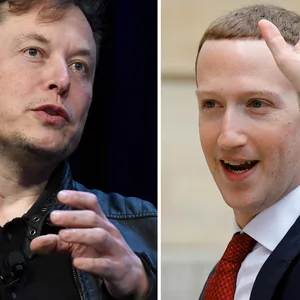 Links ist Tech-Milliardär Elon Musk zu sehen, rechts Marc Zuckerberg