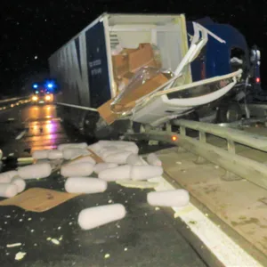 Dönerspieße liegen nach einem Lkw-Unfall auf der Autobahn 81