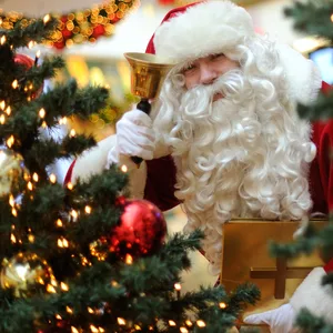 Weihnachtsmann vor Weihnachtsbaum