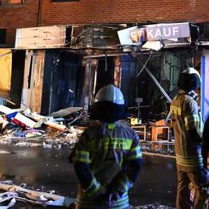 Die Neustraße in Eschweiler bei Aachen nach der gewaltigen Explosion im März 2023.