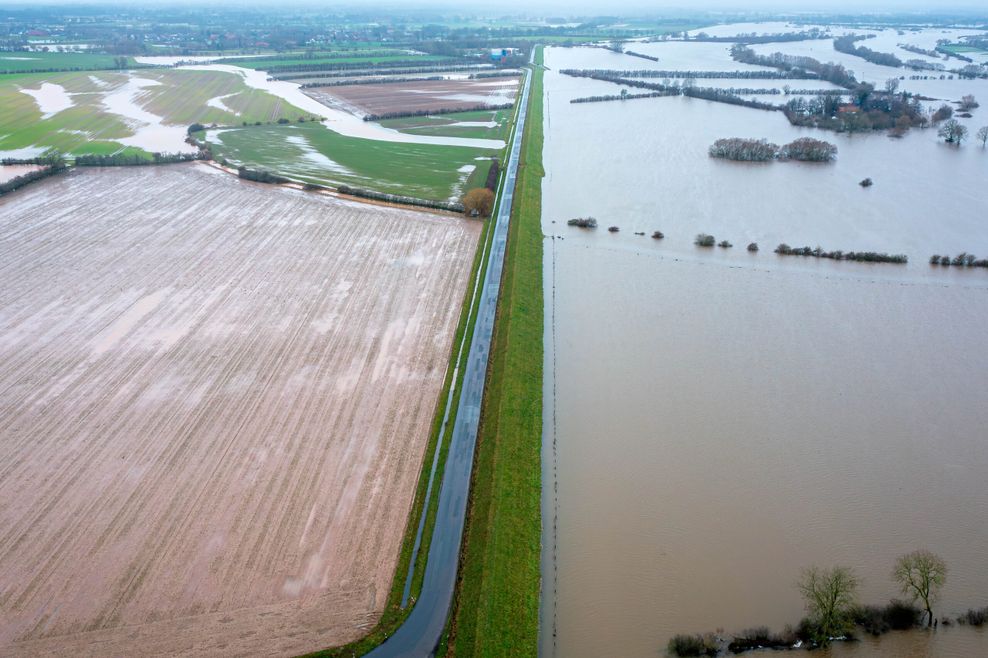 Wasser steht am Deich in Thedinghausen im Landkreis Verden in Niedersachsen. (Foto vom 5. Januar)