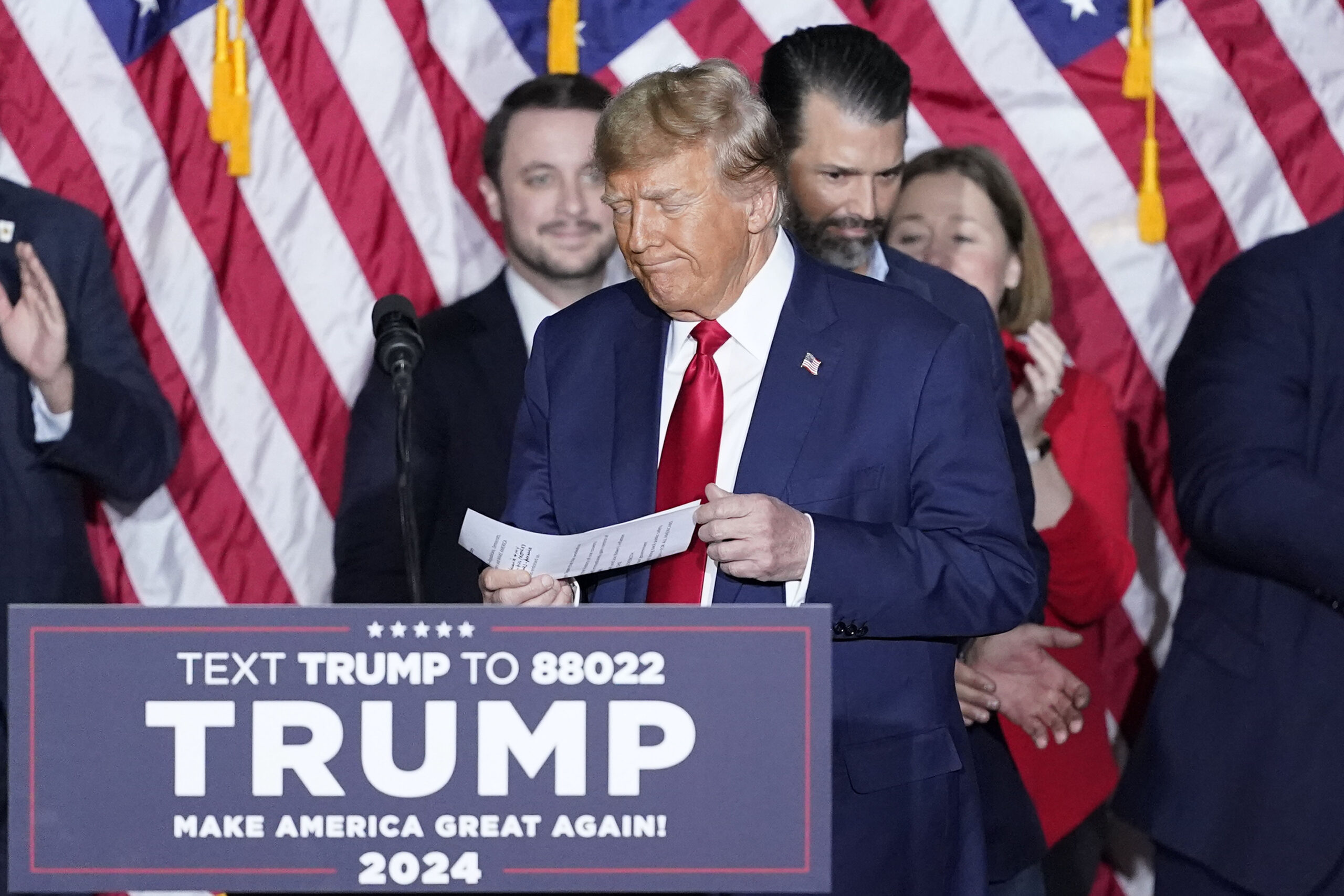 Donald Trump bei einer Caucus-Party in Iowa