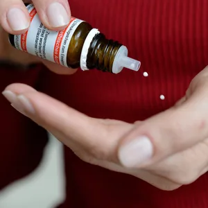 Frau schüttet sich Globuli in die Hand