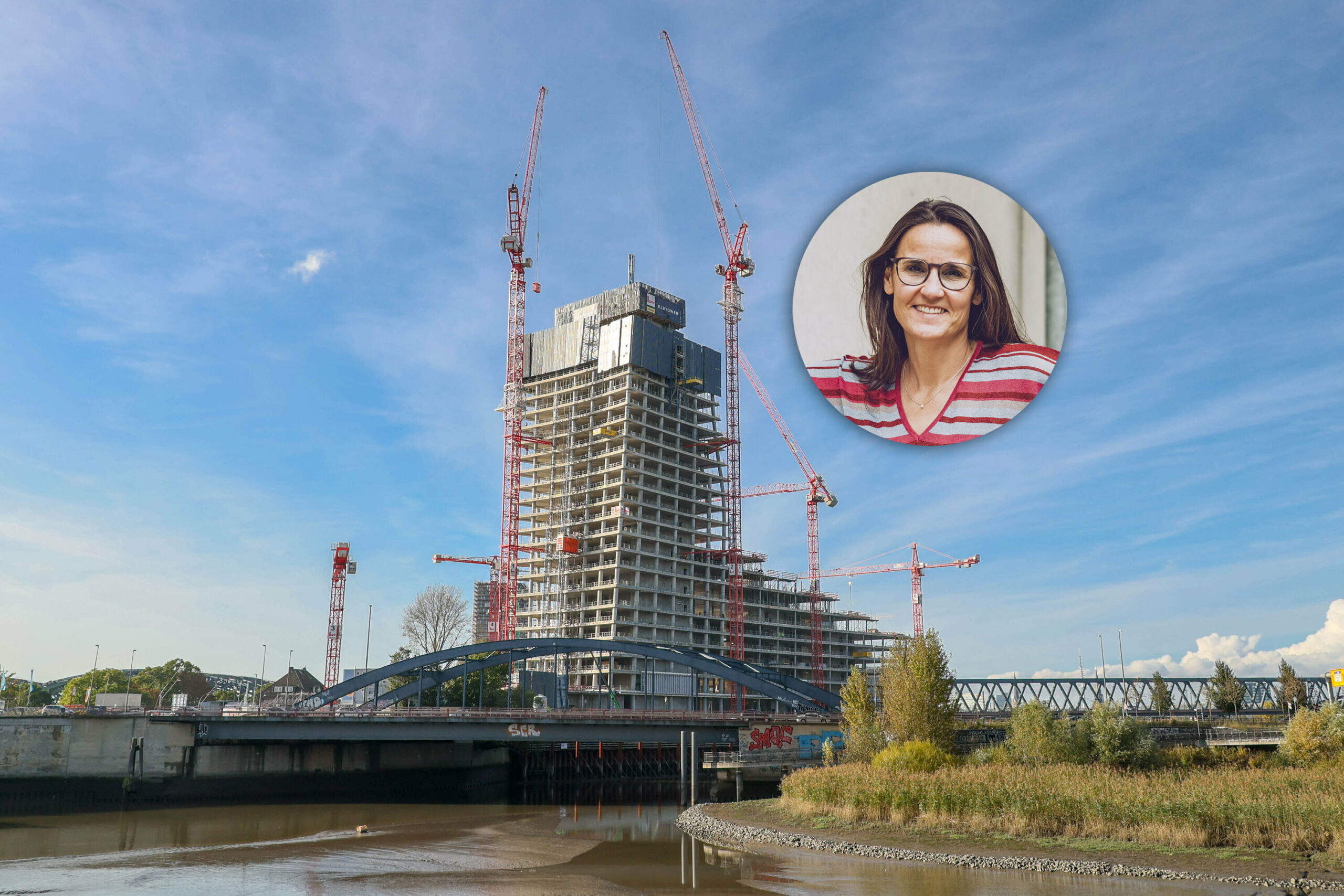Die Bauarbeiten am Elbtower in der HafenCity wurden im Oktober eingestellt. Bausenatorin Karen Pein (SPD) ist trotzdem zuversichtlich, dass der Turm fertig wird.
