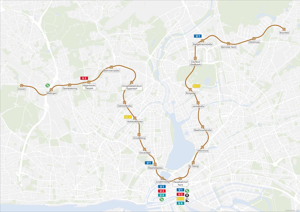 Die U5 soll einmal auf 25 Kilometern von Bramfeld im Osten bis Stellingen im Westen verlaufen.