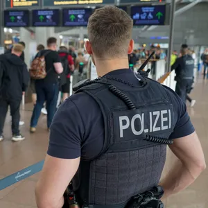 Ein Beamter der Bundespolizei auf Streife im Hamburger Flughafen.