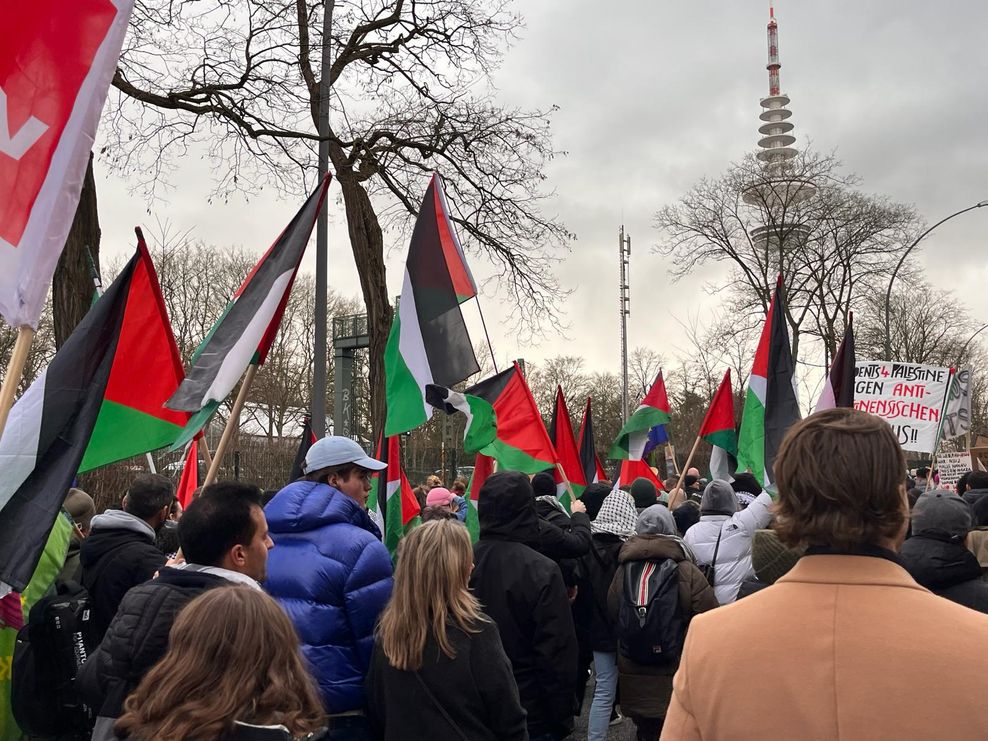 Palästina-Flaggen auf der Demo