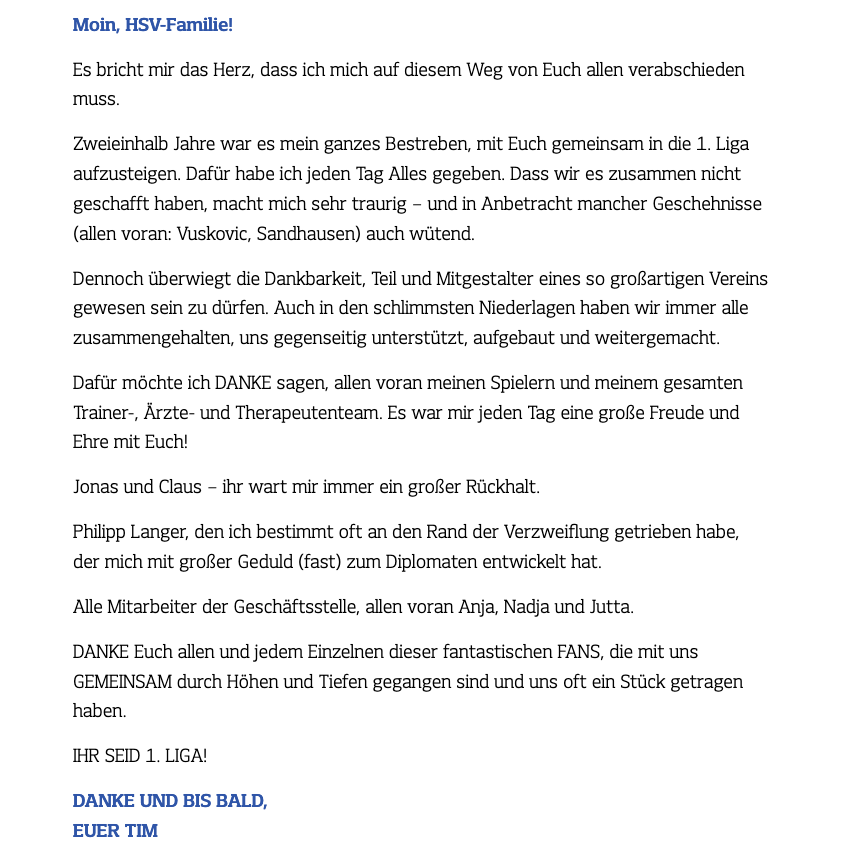 Tim Walters Abschiedsworte an den HSV