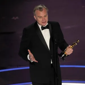 „Oppenheimer“-Regisseur Christopher Nolan bei seiner Dankesrede. Der Film gewann insgesamt sieben Oscars.