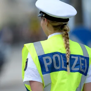 Eine Polizistin steht in Hamburg an einer Straße (Symbolfoto).