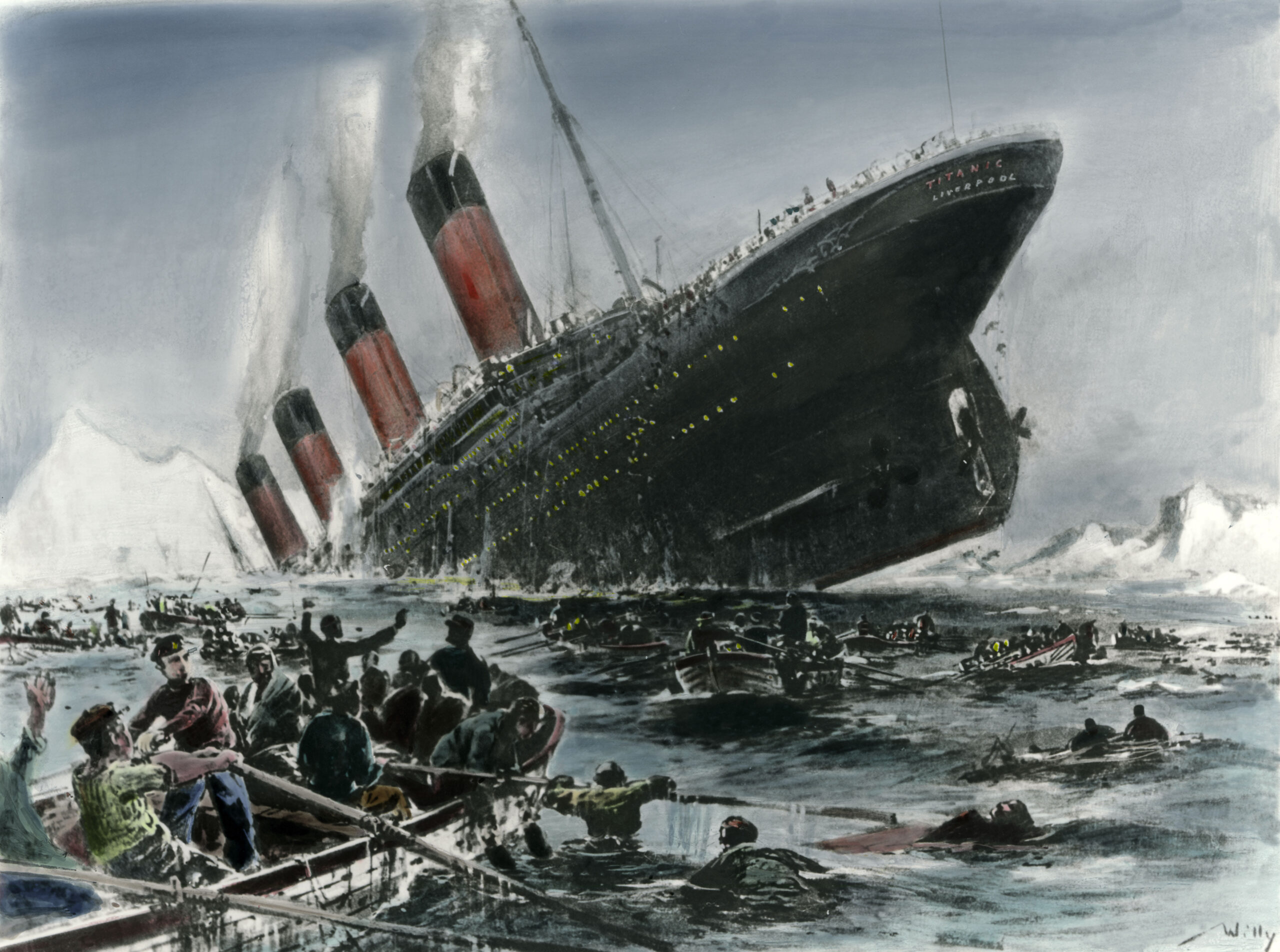 Ein Gemälde der untergehenden Titanic
