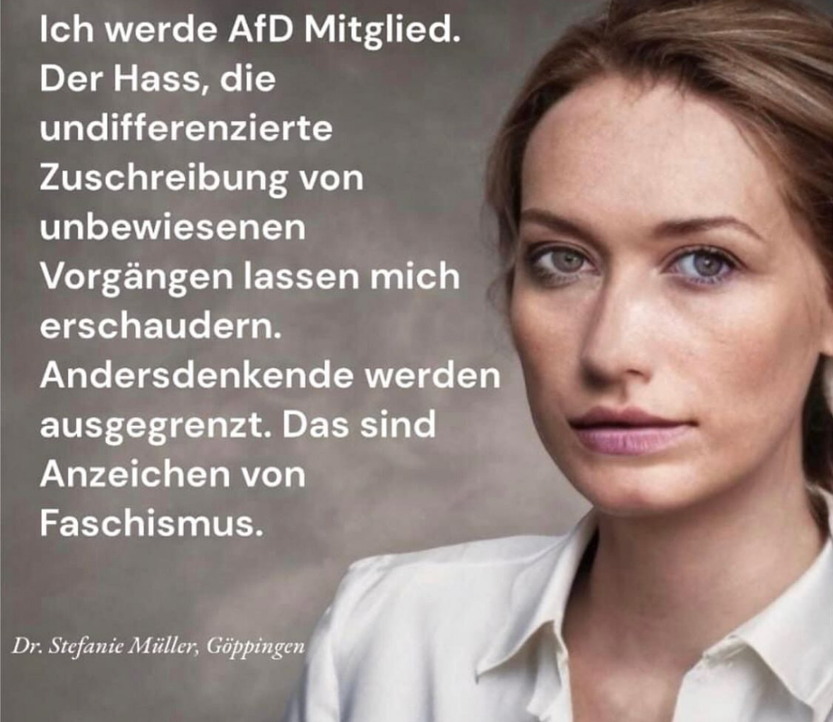 Die von einer KI generierte Frau Dr.Stefanie Müller und ein angebliches Zitat von ihr.