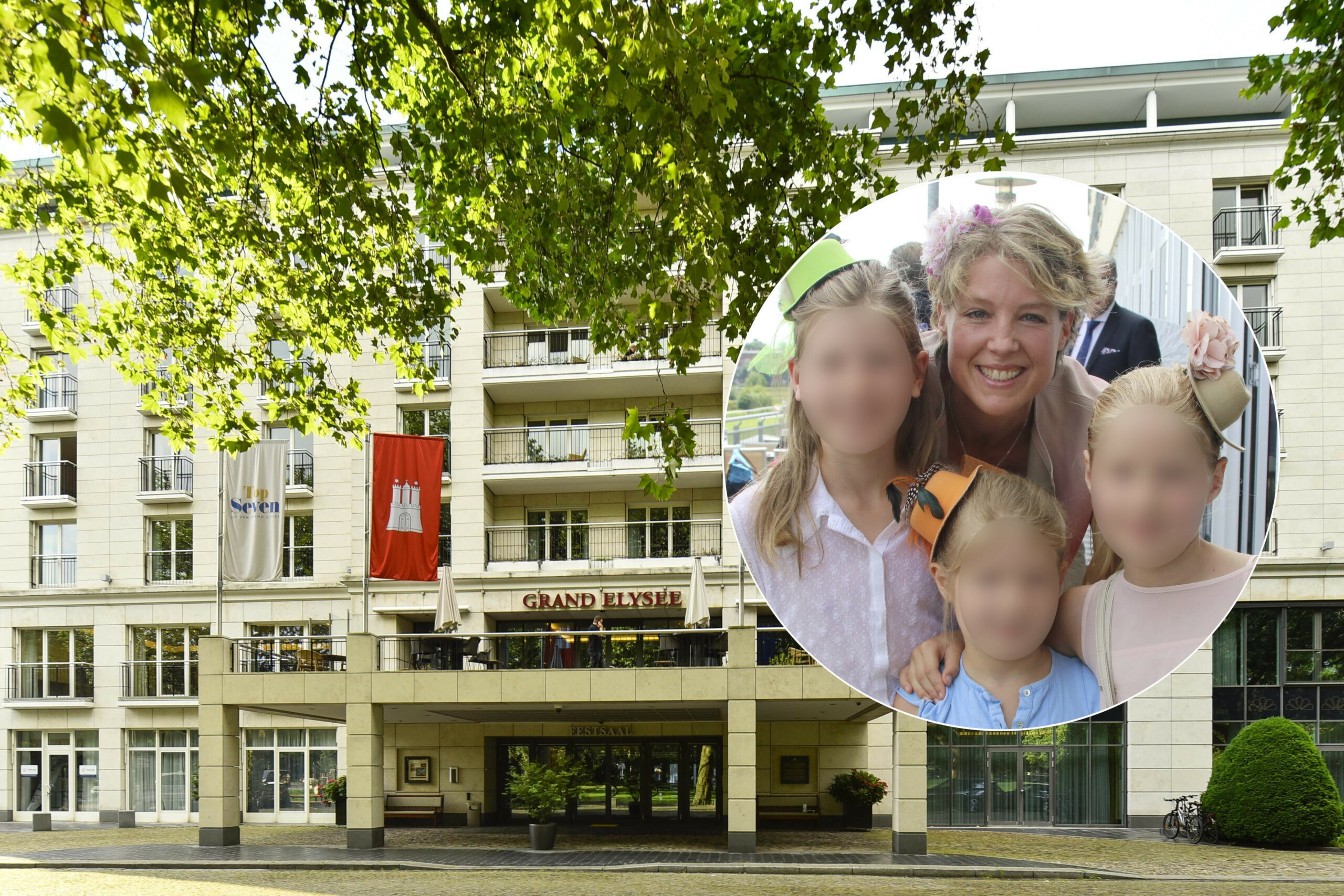 Christina Block mit ihren drei Töchtern. Im Zusammenhang mit der Entführung von zwei Kindern aus der Obhut ihres Vaters wurde nun das Grand Elysée Hotel in Hamburg durchsucht.