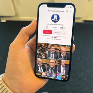 Die geöffnete AfD-TikTok-App ist auf einem Smartphone zu sehen.