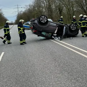 Ein Honda stürzte bei einer Kollision auf dem Höltigbaum aufs Dach – die Fahrerin kam mit dem Schrecken davon.