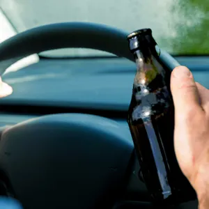 Person fährt Auto unter Konsum von Alkohol.