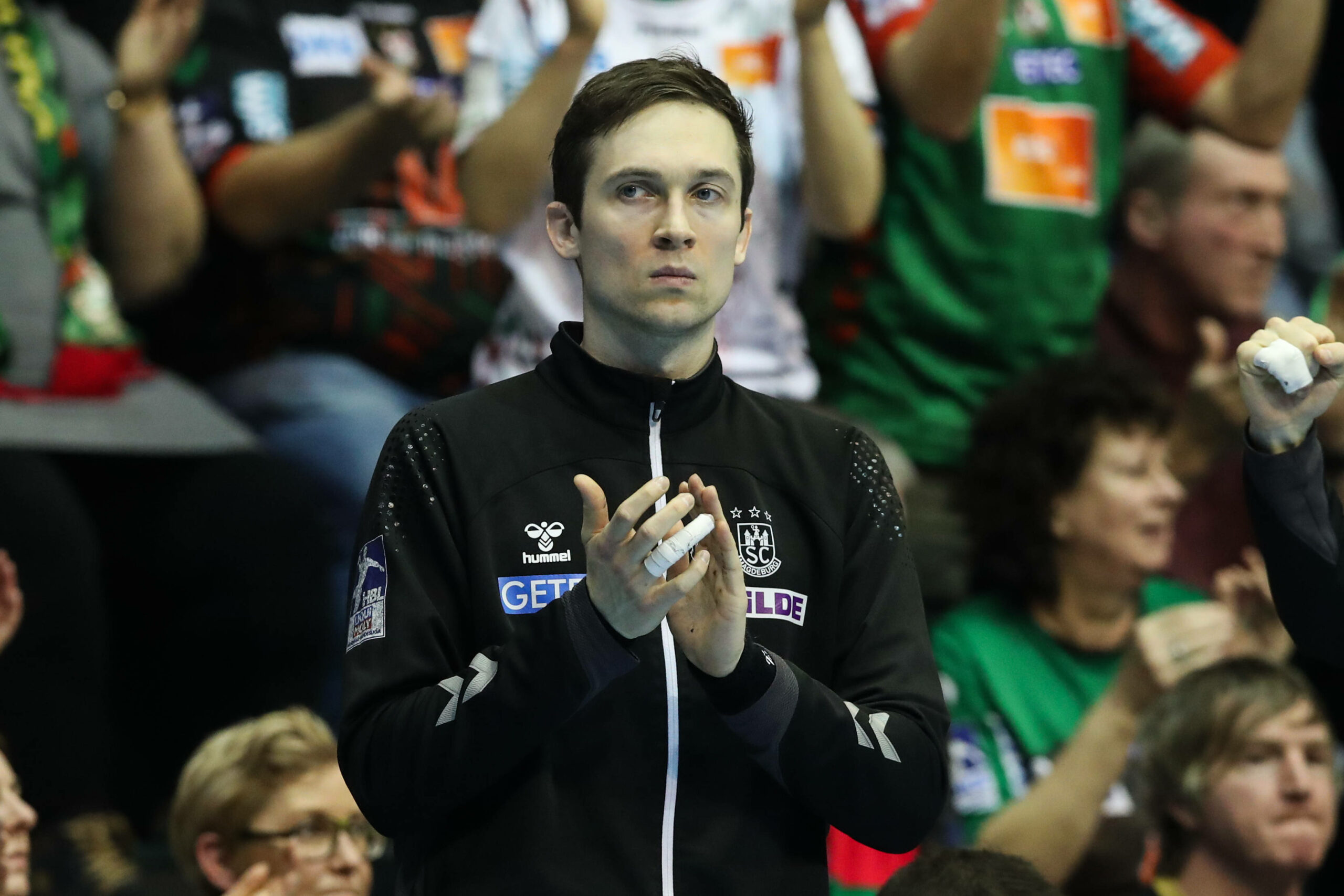 Torwart Nikola Portner vom Handball-Bundesligist SC Magdeburg bei einem Spiel.