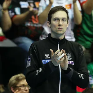 Torwart Nikola Portner vom Handball-Bundesligist SC Magdeburg bei einem Spiel.