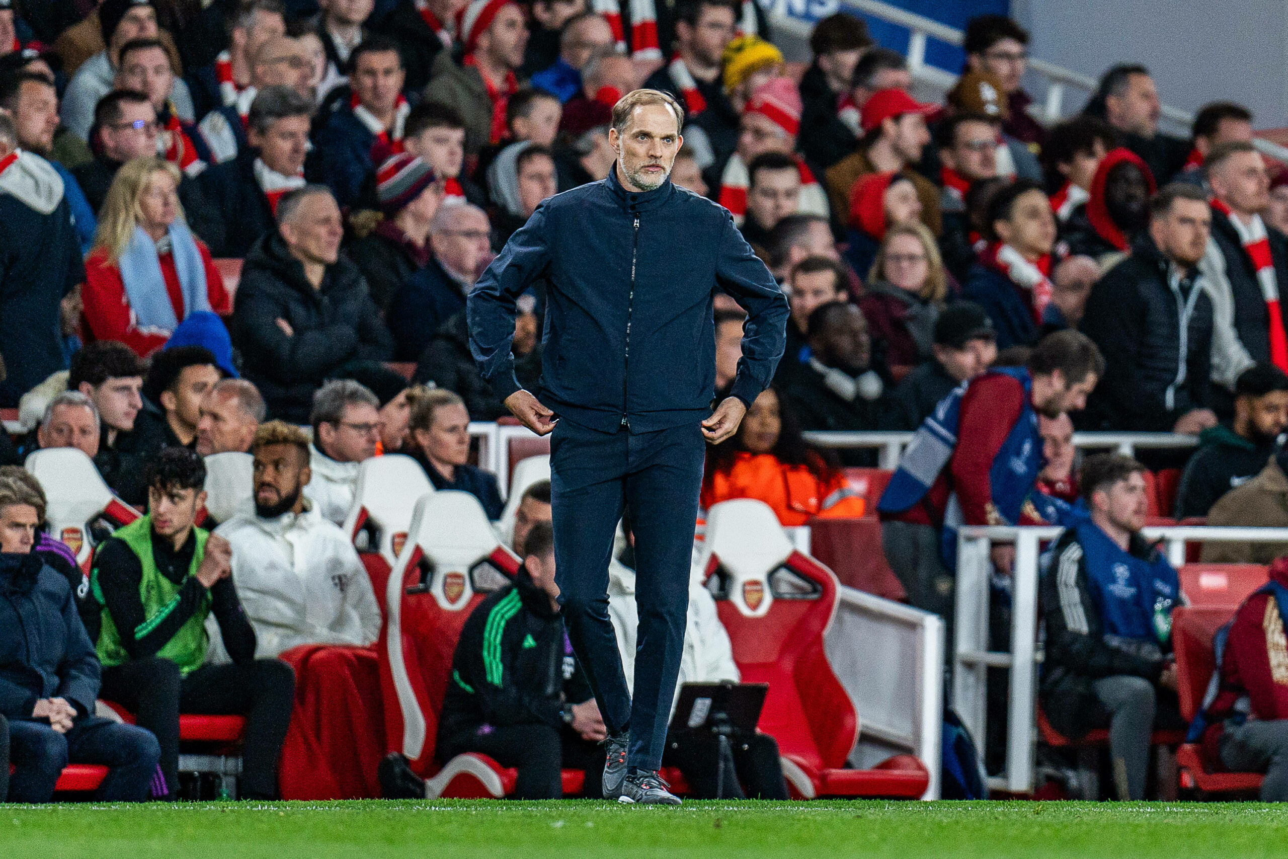 Bayern-Trainer Thomas Tuchel an der Seitenlinie im Spiel gegen Arsenal