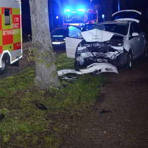 Der weiße Ford kam von der Straße ab und prallte gegen einen Baum.