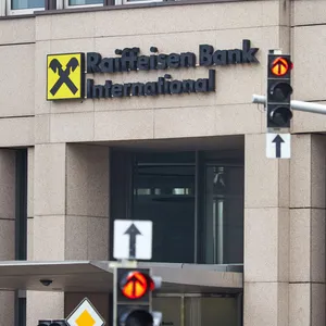 Ein Filiale der österreichischen Raiffeisen Bank International (RBI).