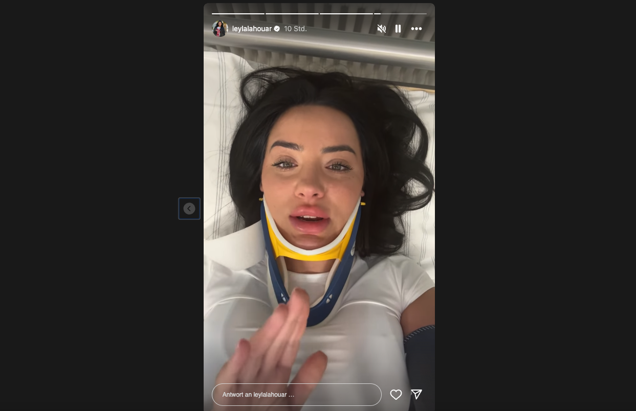 Dschungelcamp-Star Leyla Lahouar (27) postete eine Instagram-Story aus dem Krankenhaus.