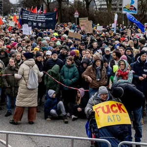 Demo eines Bündnisses gegen rechts am 25. Februar 2024 in Hamburg.