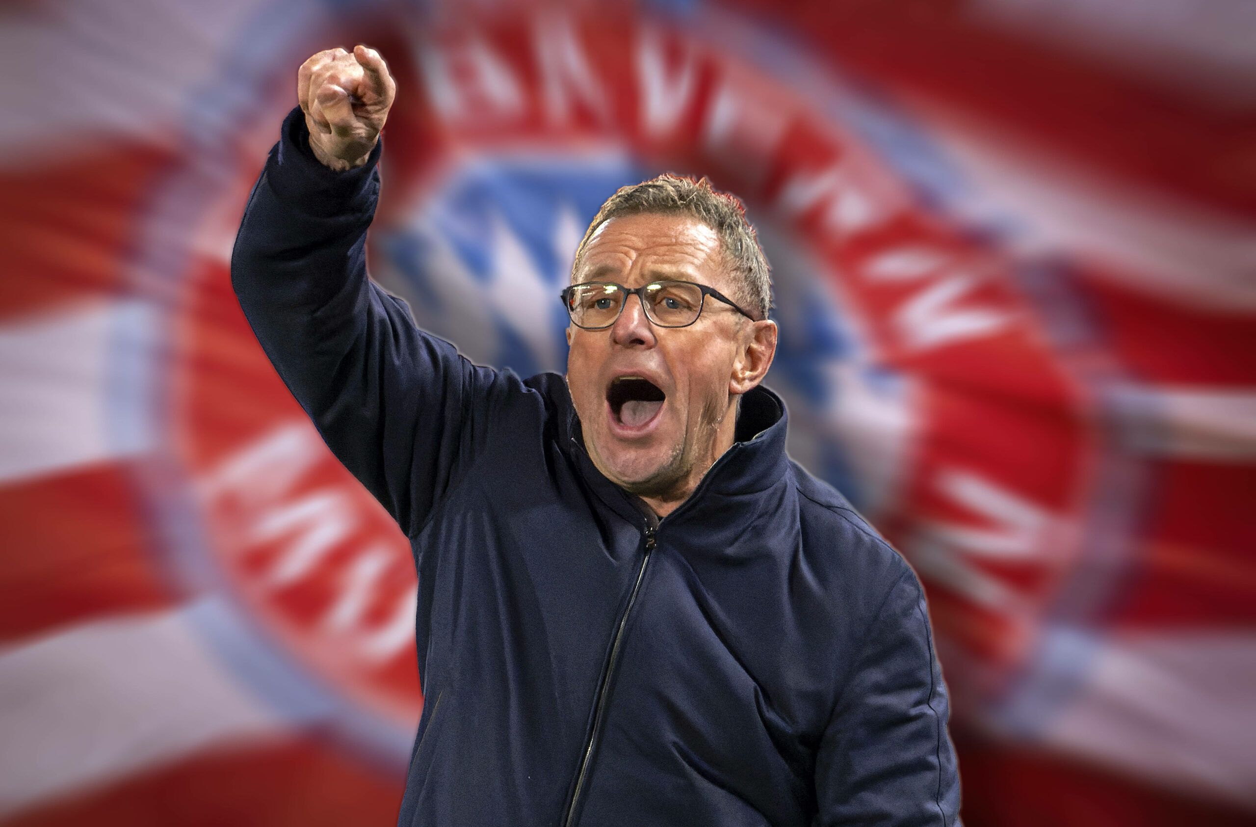 Ralf Rangnick vor Bayern-Logo