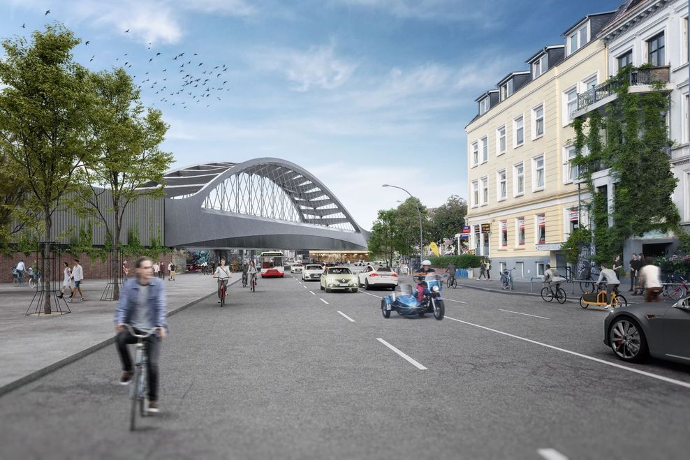 Das neue Design der Sternbrücke von der Max-Brauer-Allee aus gesehen.