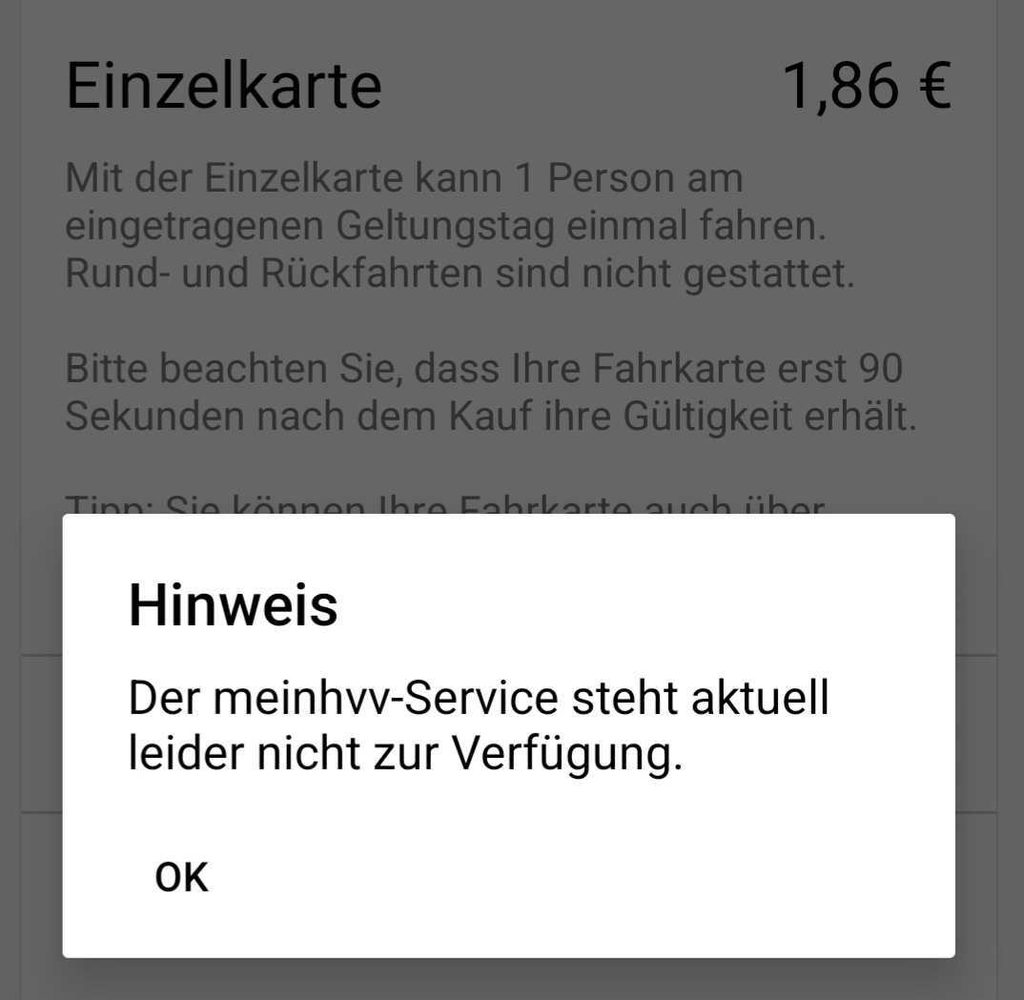 Der Ticketverkauf über die HVV-App ist derzeit nicht möglich.