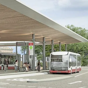Der neue ZOB Harburg bekommt ein von schmalen Säulen getragenes, riesiges Dach.