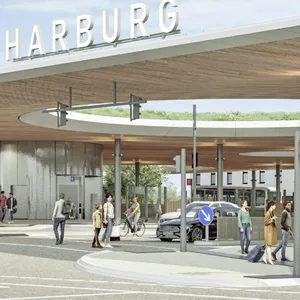 Der neue ZOB Harburg bekommt ein von schmalen Säulen getragenes, riesiges Dach.