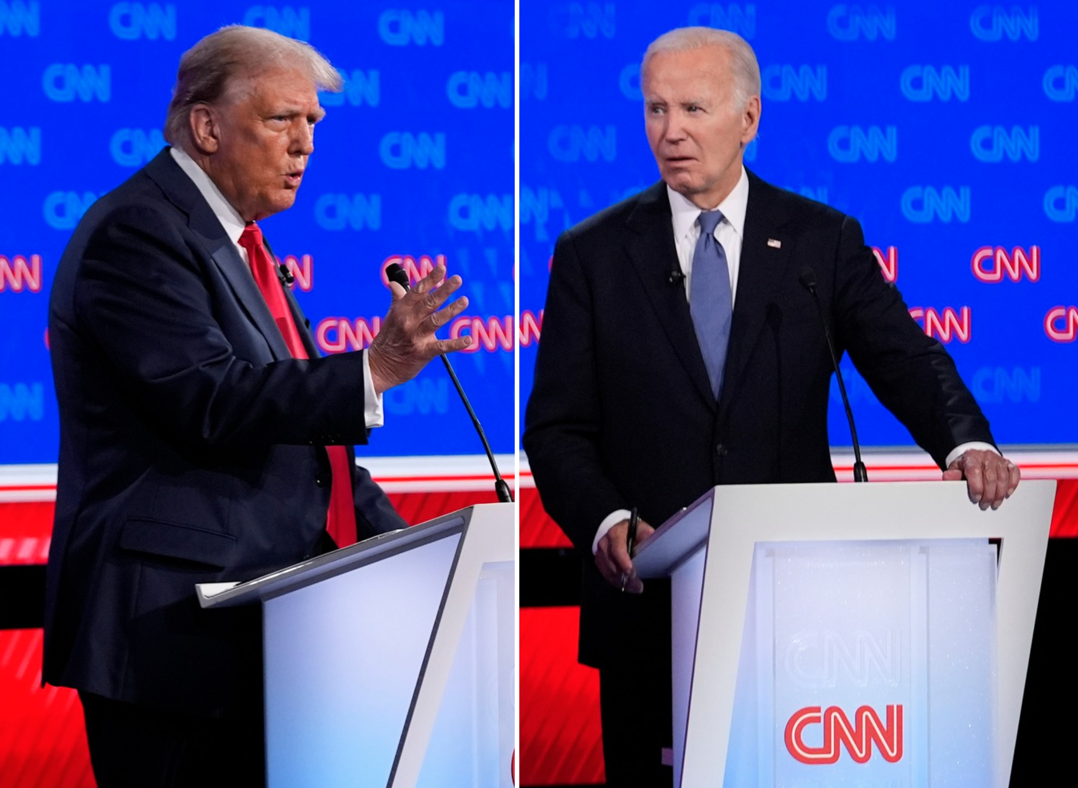Donald Trump (l.) machte beim TV-Duell im US-Wahlkampf eine gewohnt aggressive Figur. Joe Biden wirkte oft verloren.