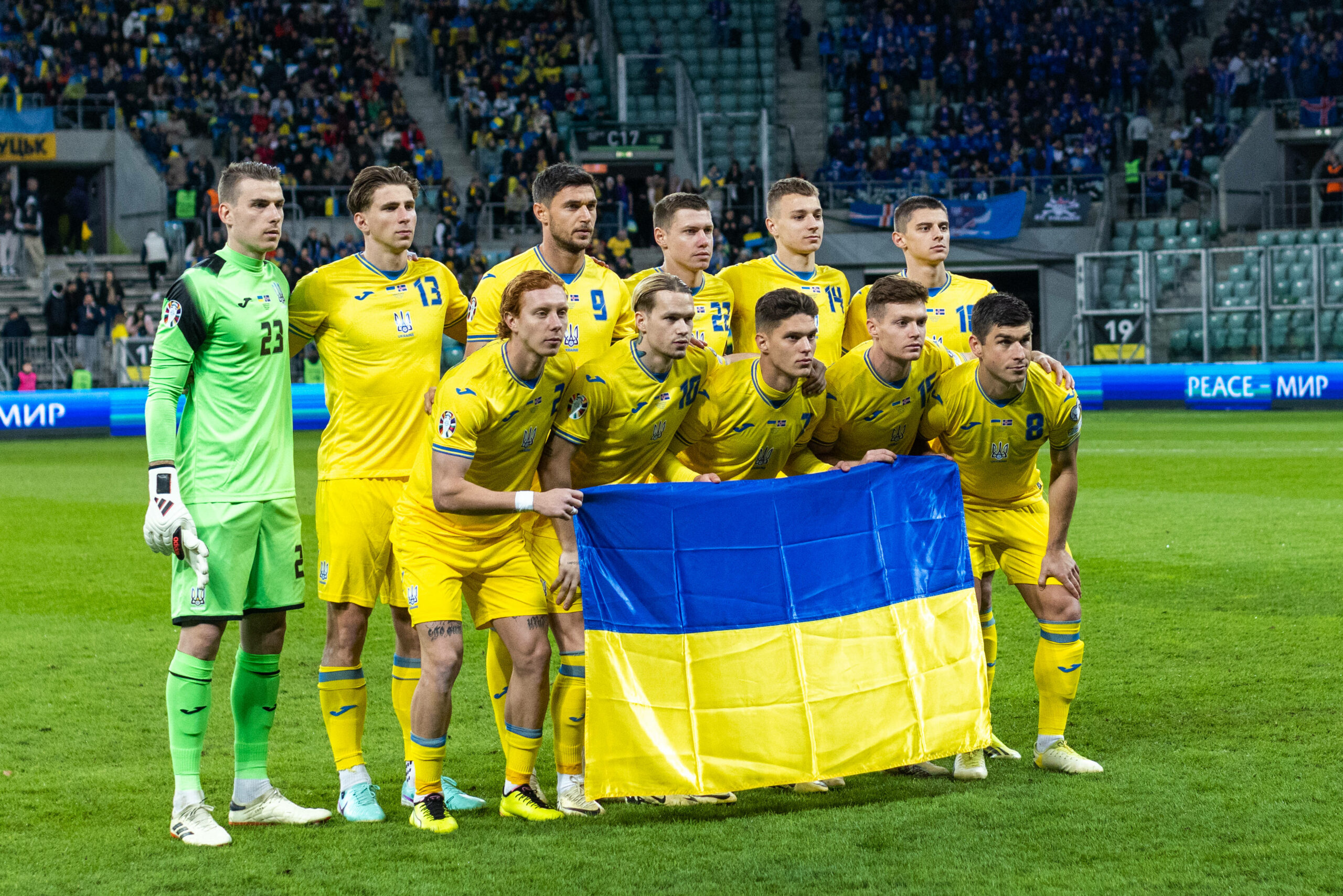 Ukrainische Mannschaft vor einem Länderspiel