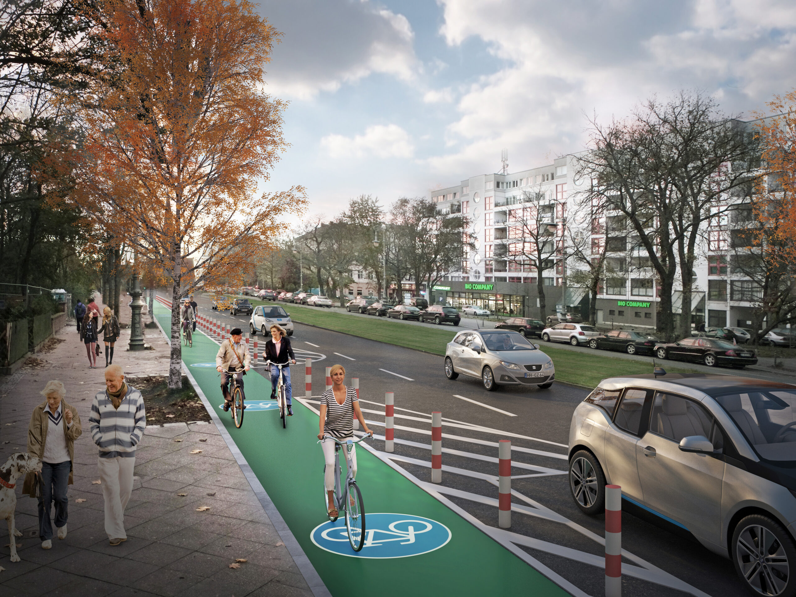 In Berlin wurde 2017 bereits ein geschützter Radweg mit rot-weißen Pollern geplant.