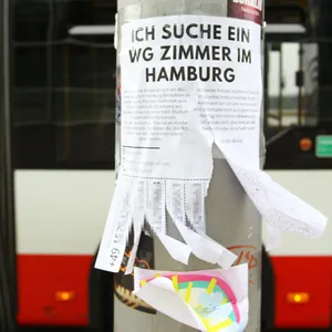 Ein WG-Zimmer in Hamburg zu finden ist schwierig: Einige probieren es mit Zetteln an Laternenpfählen.