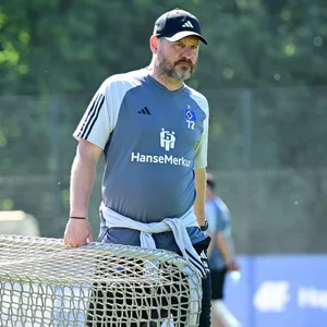 Robert Glatzel und Trainer Steffen Baumgart im HSV-Training