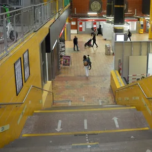 Frau geht zum Telefonieren auf die Gleise im S-Bahnhof Harburg Rathaus. Bundespolizisten holen sie zurück